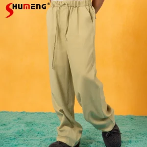 Men's 2025 Four-season Wear Elastic Waist Drawstring Suit Trousers Men's Loose Wide-leg Straight Pants Loose Comfort Trousers - AliExpress Pants