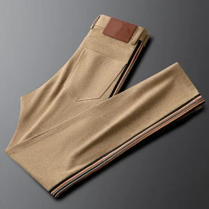 Light luxury khaki side striped casual pants men slim slim straight leg men's autumn and winter fashion men's business pants - AliExpress Pants