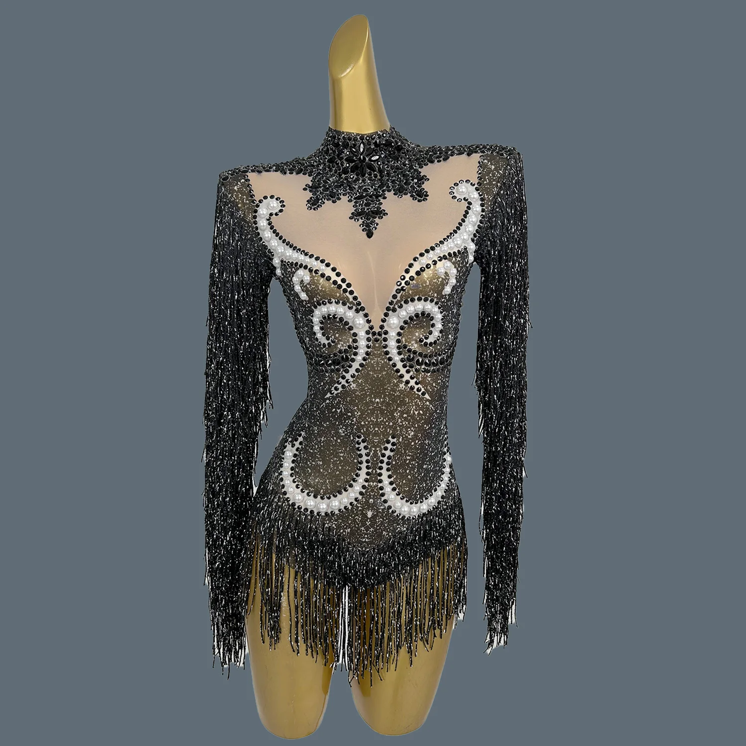 Women Pearls Tassel Fancy Bodysuit Nightclub Showgirl Performance Stage Costume Sparkly Rhinestones Fringes Dance Leotard Yanhui - AliExpress Jumpsuits&Rompers