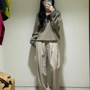 Sle Women's Soft Knitted V-Ne Sweater Striped f Open Casual Commute Faion Long Sve Top - AliExpress Sweaters&Jumpers