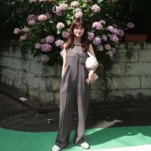 Japanese Style New Sweet Casual Solid Color Overalls Loose Straight High Waist Women's Jumpsuit Long Pants - AliExpress Jumpsuits&Rompers