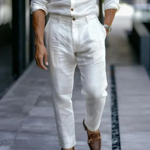 Men's Stand ket Linen Beach Pants White Casual Trousers Cleanfit Sle PVC Material Straight Leg Neutral Fit Summer Wear - AliExpress Pants