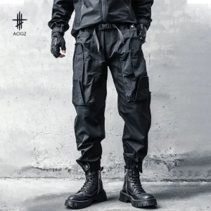 AOGZ Casual Cargo Pants Men Harajuku Hip Hop Joggers Pants Trousers Cropped Man Pants Black Techwear Streetwear Loose Oversized - AliExpress Pants
