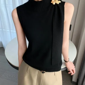 Bla Svel Knitted Vest Women's Spring 2026 New round Ne Metal Bule Design Sense Top Commute Sle Slim Fit Medium ... - AliExpress Sweaters&Jumpers