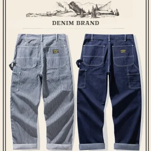 Retro American Sle Coal Miner Loose Fit Workwear Long Pants Original Color Denim Stripes Casual Youth Autumn Season Jeans - AliExpress Pants