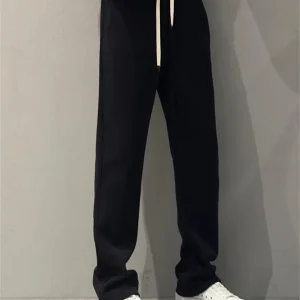 Men's Straight Leg Fce Lined Elastic Waist Thiened Winter Casual Pants Loose Fit Comfortable Straight Tube Trousers - AliExpress Pants