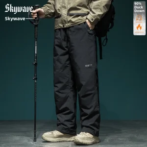Loose Thiened down Work Pants Men's Winter New Sle Warm Outdoor Sports Casual Pants Du down 90 White Straight Leg Pants - AliExpress Pants