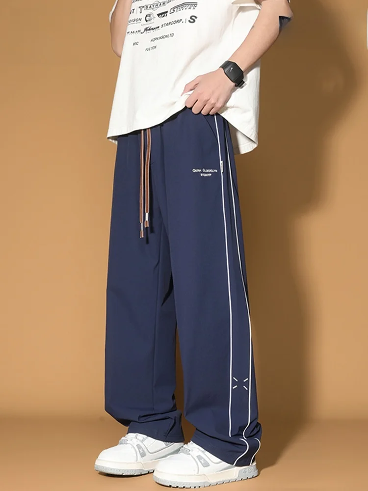 KITH Men's Casual Ice Silk Straight Leg Pants American High Street Long Trousers Fashionable Youthful Spring Autumn Wear - AliExpress Pants