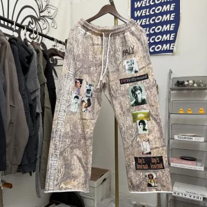 American Street Sle Retro Character Illustration Embroidered Letter Camouflage Pants Hip Hop Casual Sweatpants Long Pants U... - AliExpress Pants