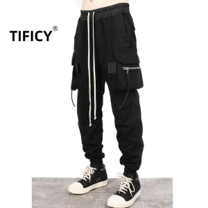 High Street Dark RO Black Pants Men's Side Zipper Pockets Elastic Waist Work Pants with Multiple Pockets Sweatpant Casual Pants - AliExpress Pants