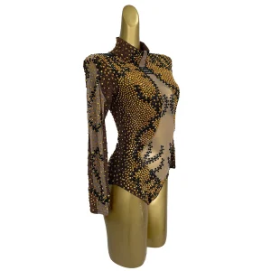 Women's Long Sleeved Jumpsuit Black Gold Heavy Bead Chiffon Sheer Bodysuit Top Beach Pool Party Costume Dance Dress Tuhaojin - AliExpress Jumpsuits&Rompers