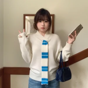 Loose Long Sve Knitted Sweater Women's Casual Sle Color Blo College Sle Top Vegetable Orbs Korean Fem Password - AliExpress Sweaters&Jumpers