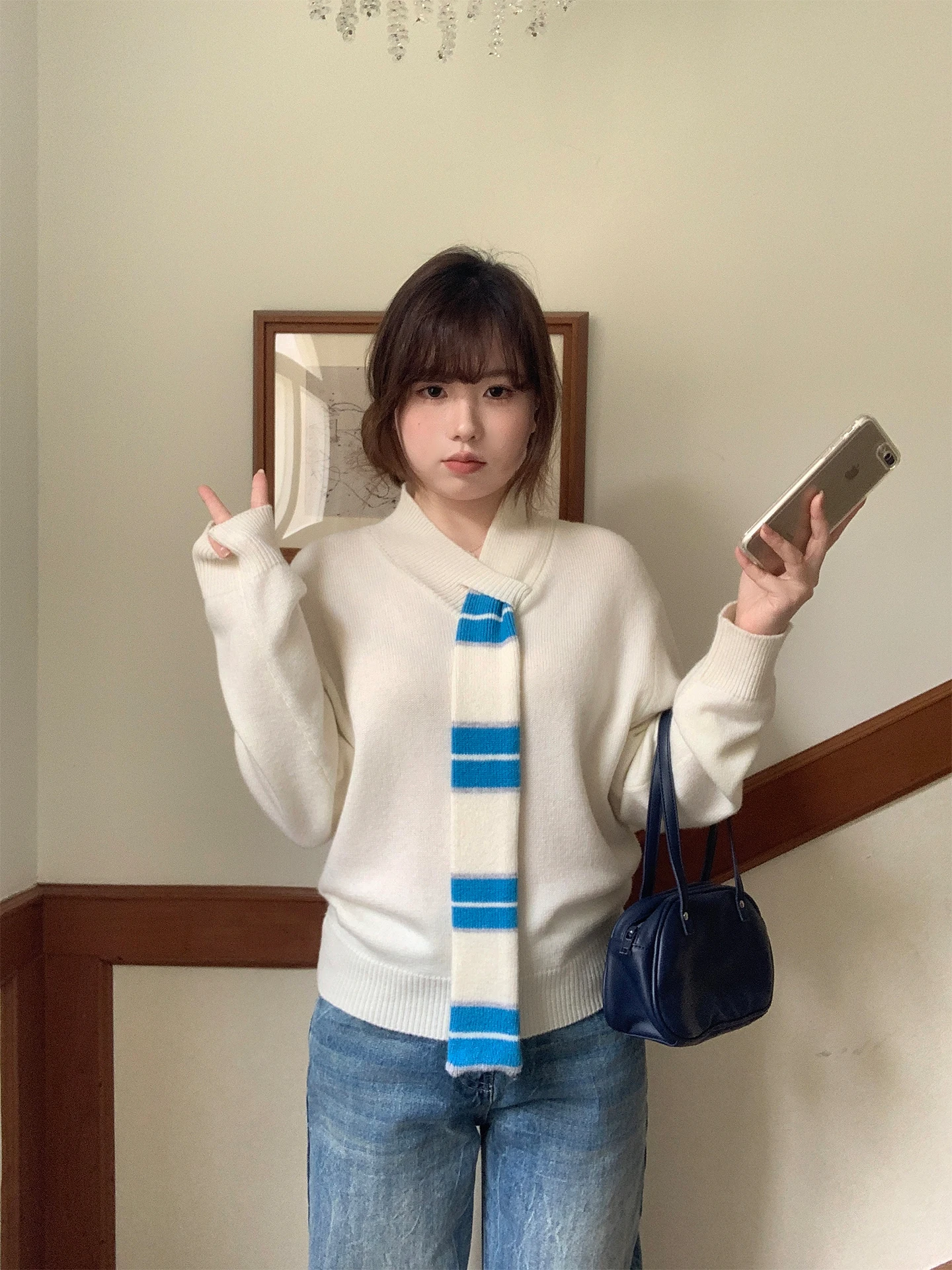 Loose Long Sve Knitted Sweater Women's Casual Sle Color Blo College Sle Top Vegetable Orbs Korean Fem Password - AliExpress Sweaters&Jumpers