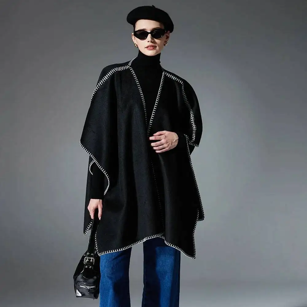 Simple Noble Nordic Style Double Faced Woolen Cape Coat Fashion Overlock Cashmere Loose Outerwear Women Fall Winter Cloak Wraps - AliExpress Sweaters&Jumpers