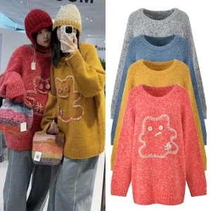 Autumn Winter Loose Knitted round Ne Top Versatile Fun Print Design Sensation Lazy Sle Anti-Aging All-Match Women's irt - AliExpress Sweaters&Jumpers
