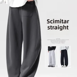 High-End Men's Winter Fce Lined Straight Leg Casual Sports Pants Thiened Bend Knife Design Comfortable Elastic Waist - AliExpress Pants