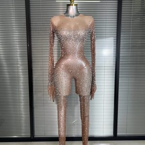 Women Sexy Crystal Sheer Blue Silver Skin Bodycon Jumpsuit Celebrity Designer Shinning Dancer Night Club Rompers Gloves - AliExpress Jumpsuits&Rompers
