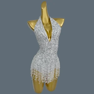 Pearls Crystals Tassel Deep V Neck Backless White Bodysuit Club Stage Party Performance Wear Sexy  Dance Show Leotard Bingzhui - AliExpress Jumpsuits&Rompers