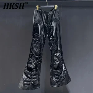 HKSH Summer New Men Dark Tide Original Design Elegant Fashion High Street Pattern Wide Leg Chic Casual Leather Pants Ins HK6070 - AliExpress Pants