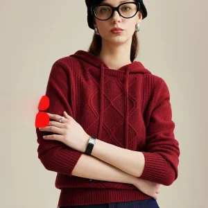 Zhaojun 2026 Spring New Red Pure Wool Knitted Sweater Women's Hooded Thiened Woolen Knitwear Casual Straight Fit Long Sve - AliExpress Sweaters&Jumpers