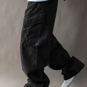 Retro American Waed Wide Leg Casual Pants Men's Loose Fit Straight Cut Trousers Deep ey with Big kets Workwear Sle - AliExpress Pants