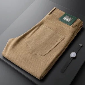 2024 Autumn Winter thick men's business pants Light luxury camel pants men slim small straight wool casual pants men - AliExpress Pants