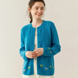 2025 Chic Woman 100% Cashmere  Cardigan Soft Warm Knitwear O-Neck Sweater Hand-embroidered Flowers Autumn Winter Office Lady Top - AliExpress Sweaters&Jumpers