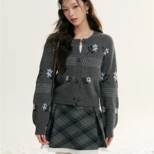 Ladies' round Ne Knitted Sweater Fair Isle Motif Lazy Knit Cardigan Coat ort Length Plant Floral Pattern Winter Faion - AliExpress Sweaters&Jumpers