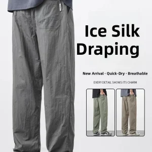 Ice Silk Men's Casual Pants Summer Thin Qui Dry Loose Straight Leg Drapey Wide Leg Sports Trousers Faionable Youth Sle - AliExpress Pants