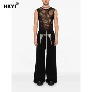 HKYI Men's Alphabet Slogans Embroidered Wide Leg Pants Loose Floor Dragging Work Clothes Long Pants Bellbottom Pants Trendy - AliExpress Pants