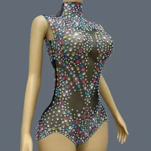 Colorful Sparkly Rhinestone Black See Through Mesh Bodysuit Drag Queen Performer Wear Dance Event Show Sexy Costume Tangwucai - AliExpress Jumpsuits&Rompers