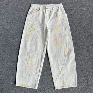 Heavyweight 4 Oz Waed Outlined fiti White Jeans Sta Straight Long Trousers Casual Loose Fit Youth Dync S... - AliExpress Pants