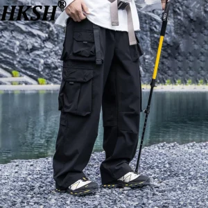 HKSH Autumn Winter New Man Trendy Dark American Safari Style Elastic Waist Multi-pocket Casual Chic Techwear Cargo Pants HK13992 - AliExpress Pants