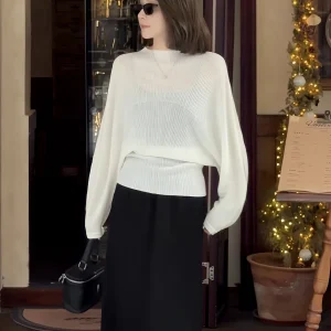 Comfortable Knitted Top  Week Slimming Vertical Stripe White Moon Light Spring New Arrival Women's Wool Blend Casual Wear - AliExpress Sweaters&Jumpers