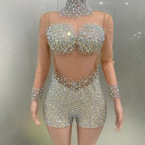 Luxury Sparkle Rhinestones Sexy See-Through Bodysuit 2025 Evening Party Performance Costume Bar Nightclub Singer Dancer Stage We - AliExpress Jumpsuits&Rompers