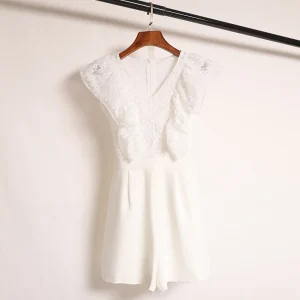 V-Ne Lace Bodysuit Hollow out Wide Leg ort Pants Slimming Effect Korean Sle High Waist Commute Faion White Color - AliExpress Jumpsuits&Rompers