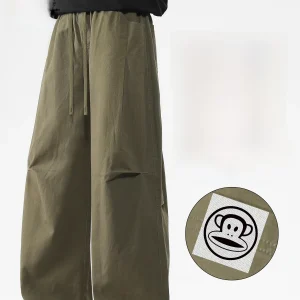 PaulFrank Pure Cotton Men's Casual Pants Spring American Folded Loose Straight Leg Trousers Wide Leg ket mid Waist Casual ... - AliExpress Pants