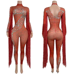 Carnival Sparkly Rhinestone Long Tassel Skinny Jumpsuit Sexy Women Night Party Stage Dance Show Outfit Spandex Jumpsuit Guoqing - AliExpress Jumpsuits&Rompers