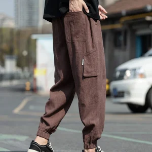 Men's Summer Thin Cotton Linen Casual Pants Large Size Nine Points Cuffed Harem Pants Workwear Long Trousers Loose Fit - AliExpress Pants