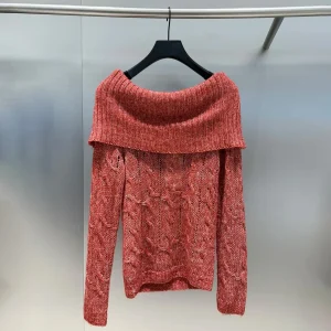 Red Big Collar Sweater One oulder Exposure Spring New Arrival Women's High-End Faion Commute Sle Knitted Long Sve Top - AliExpress Sweaters&Jumpers
