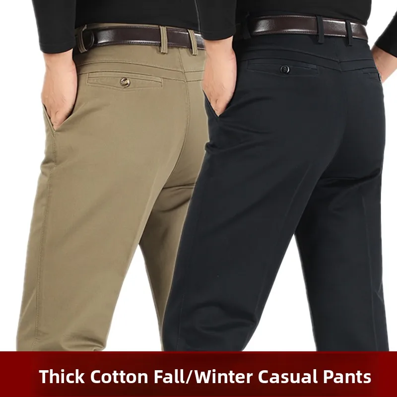 Men's Casual Cotton Pants Thiened Loose Straight Leg High Waist Long Trousers Autumn Winter plus Size Busin Gentleman Sle - AliExpress Pants