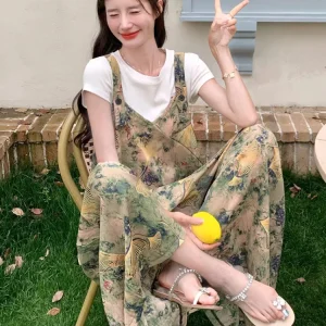 Summer 2026 Floral Print Wide Leg Pants Women's Thin Style Hong Kong Style Vintage High Waist Overalls Nefario Brand Commute - AliExpress Jumpsuits&Rompers