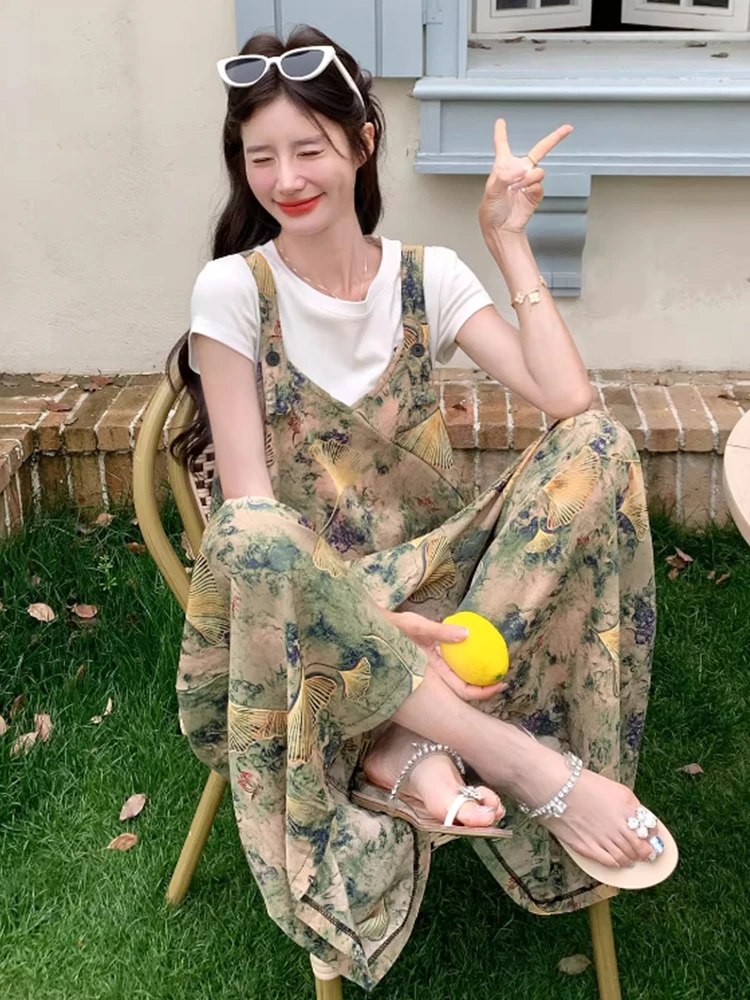 Summer 2026 Floral Print Wide Leg Pants Women's Thin Style Hong Kong Style Vintage High Waist Overalls Nefario Brand Commute - AliExpress Jumpsuits&Rompers