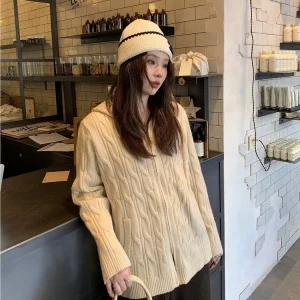 plus Size Women's Knitted Sweater with Double Zipper And Hood Korean Sle Loose Fit Long Sve  Color Winter Top - AliExpress Sweaters&Jumpers