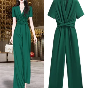 High-End Vintage een One-Piece Summer Suit for Women 2026 New Sle Lady's Overall High Waist Wide Leg Pants Set - AliExpress Jumpsuits&Rompers