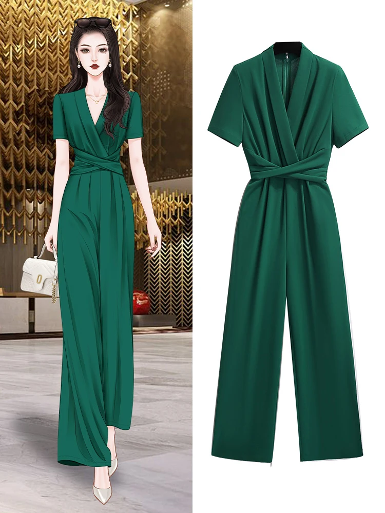 High-End Vintage een One-Piece Summer Suit for Women 2026 New Sle Lady's Overall High Waist Wide Leg Pants Set - AliExpress Jumpsuits&Rompers