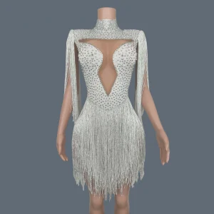 New White Rhinestone Sequins Tassels Bodysuit for Women Sexy Stage Performance Dance Costume Dancer Show Wear Club Outfit Baiyun - AliExpress Jumpsuits&Rompers