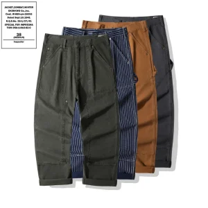 OKONKWO B01 lumberjack pants Ami Khaki WABASH striped denim overalls canvas trousers - AliExpress Pants