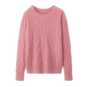 Chic O-Neck Hollow Out Sweater  Women's Pullovers Basic Soft Warm 100% Mink Cashmere Pure Color Casual Loose Autumn Winter Tops - AliExpress Sweaters&Jumpers