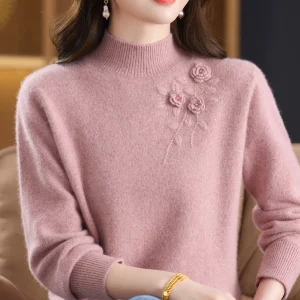Thiened Woolen Sweater for Women Winter f High Collar Embroidered Mom's Sweater Middle Aged And ly Warm Base irt ... - AliExpress Sweaters&Jumpers